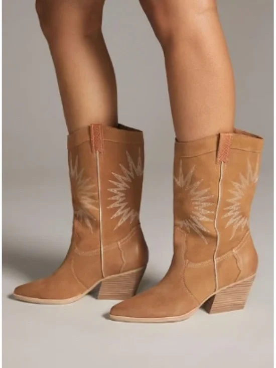 Dolce Vita Lawson Boot in Whiskey Nubuck Western Heeled Mid-Calf Boots 8 cowgirl - Picture 3 of 17